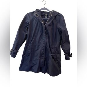 J.CREW Women's Matinee Hooded Navy Blue Trench Coat Petite 2